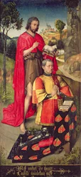 Bal oldali tábla a főoltári poliptichonról, Jean de Chaugyt, az oltárkép adományozójának apját ábrázolja, 1460-66